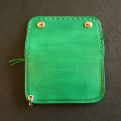 牛ヌメ革製 ミニトラッカーウォレット N053 緑色 BURNY 本革 バイカーウォレット ショートトラッカレザー 財布 8枚目の画像