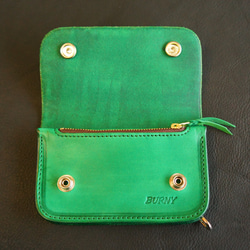 牛ヌメ革製 ミニトラッカーウォレット N053 緑色 BURNY 本革 バイカーウォレット ショートトラッカレザー 財布 6枚目の画像
