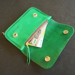 牛ヌメ革製 ミニトラッカーウォレット N053 緑色 BURNY 本革 バイカーウォレット ショートトラッカレザー 財布 5枚目の画像
