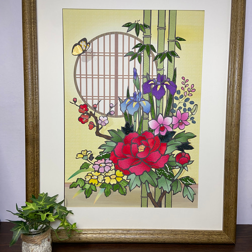 四季の押し絵のタペストリー No.4 クラフト・布製品