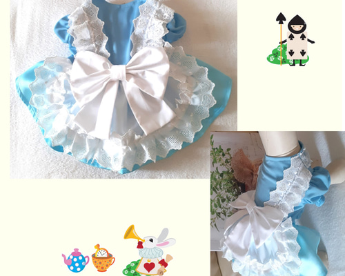 ハンドメイド犬服 お袖フリルのエプロンドレス ピンク苺ちゃん