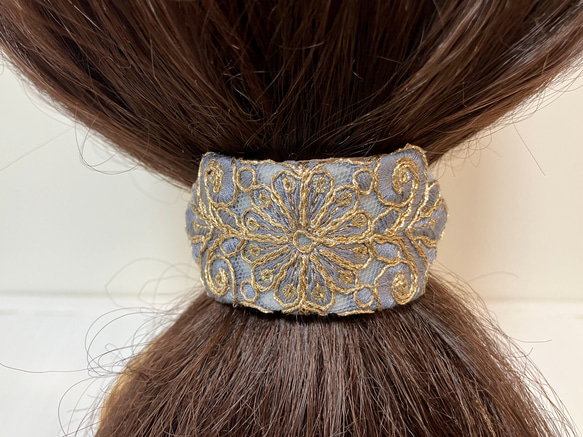 刺繍リボンの髪飾り　オリエンタルアラベスク　エメラルド 9枚目の画像