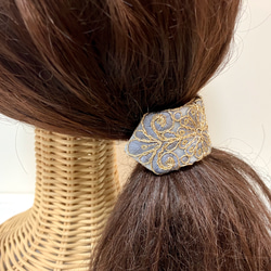 刺繍リボンの髪飾り　オリエンタルアラベスク　エメラルド 5枚目の画像