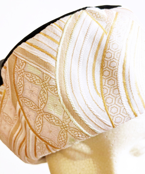 新作‼️カタチにこだわるベレー帽　艶やかなシャンパンピンクゴールド　和柄 7枚目の画像