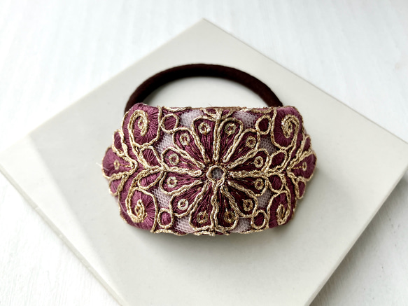 刺繍リボンの髪飾り　オリエンタルアラベスク　ワイン 8枚目の画像