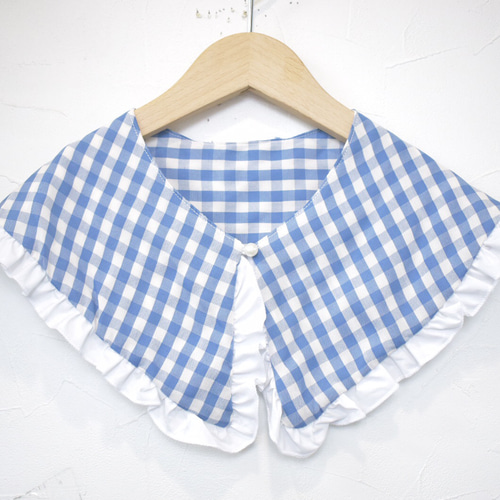 送料無料）ブルーチェックのガーリーつけ襟【No.1070】(ブルー) その他