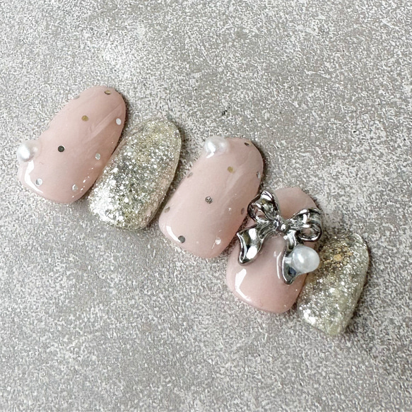 シルバーリボン型ネイルパーツセット ネコポス送料無料]ネイルパーツ メタルガーリーリボンパーツ