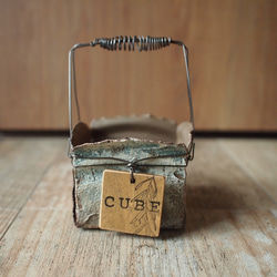 CUBE缶/tc151/ブリキワイヤーカゴ/リメイク鉢/リメ缶 3枚目の画像