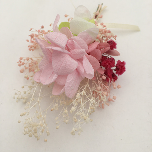 プリザーブドフラワー ミニ ブーケ 花束 ピンク アジサイ カスミソウ