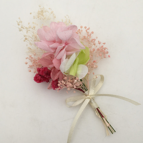 プリザーブドフラワー ミニ ブーケ 花束 ピンク アジサイ カスミソウ