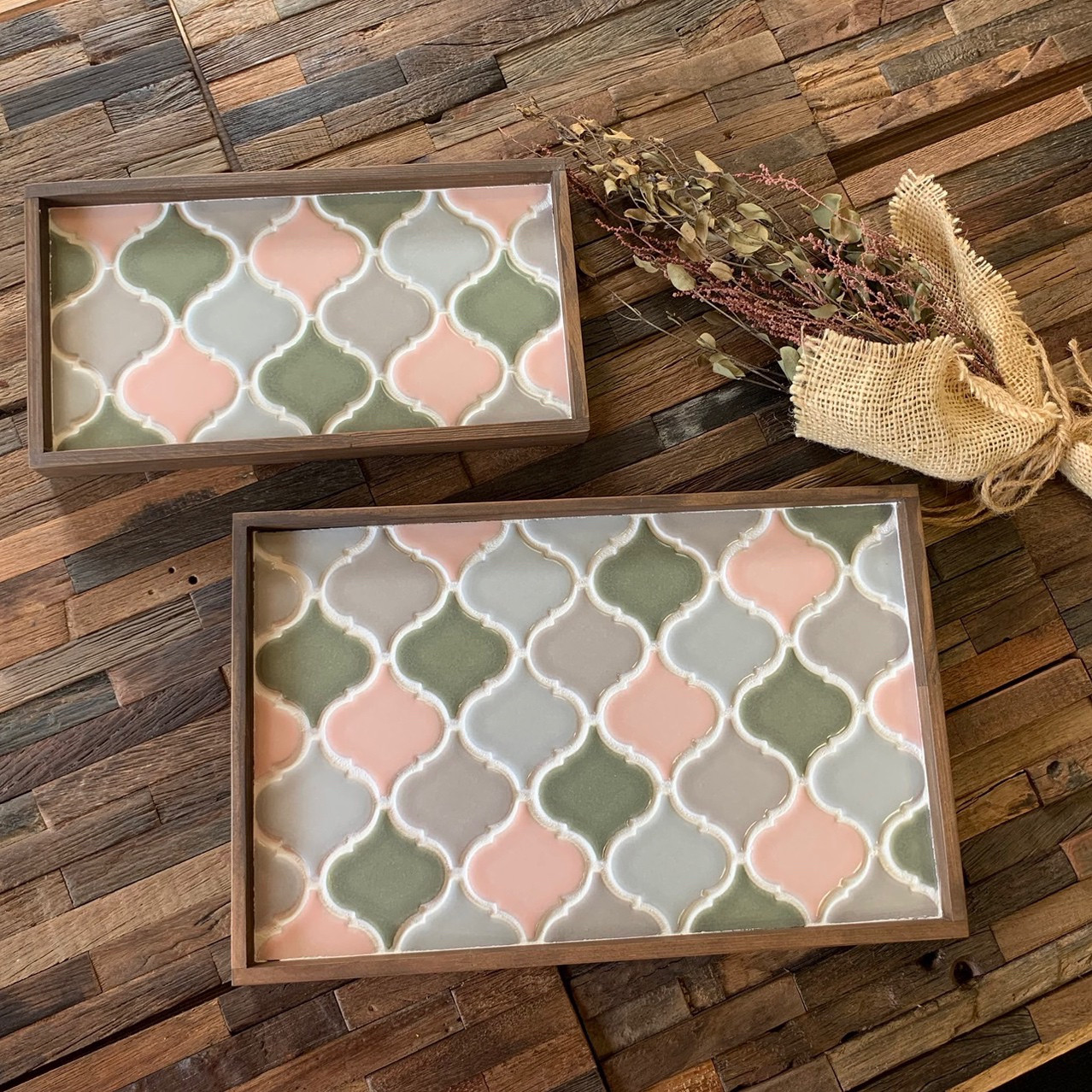 桜色『cherry blossoms』ランタン型タイルのランチトレー