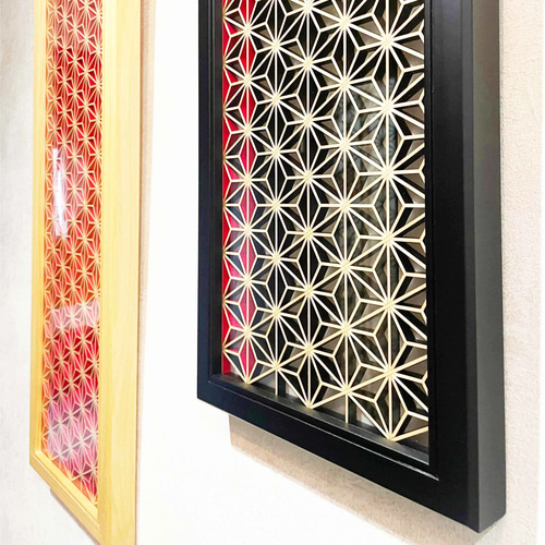 53 ❣️特価！値段交渉OK❣️組子 アクリル板入り 3枚一組 木製額縁 組子 アクリル板入り 3枚一組 木製額縁 53 杉・組子膳（