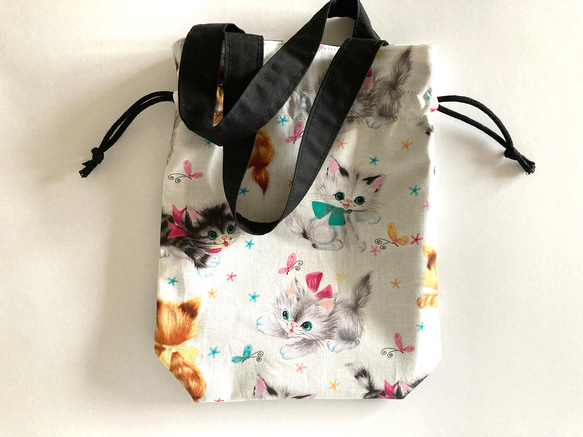 猫柄のミニ巾着バッグ 4枚目の画像