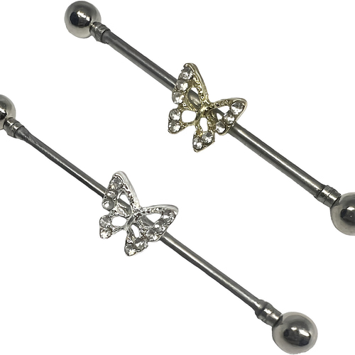 穴いらず インダストリアル 蝶 フェイクピアス 14G ノンホール 地雷系