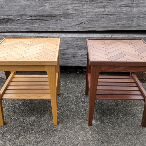 ヘリンボーンのサイドテーブル ナラ ヘリンボーン柄のソファサイドテーブル