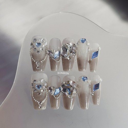 ジュエリーネイルチップ M&SK ダイヤモンドシェイングネイルチップ｜手作りキラキラ花嫁