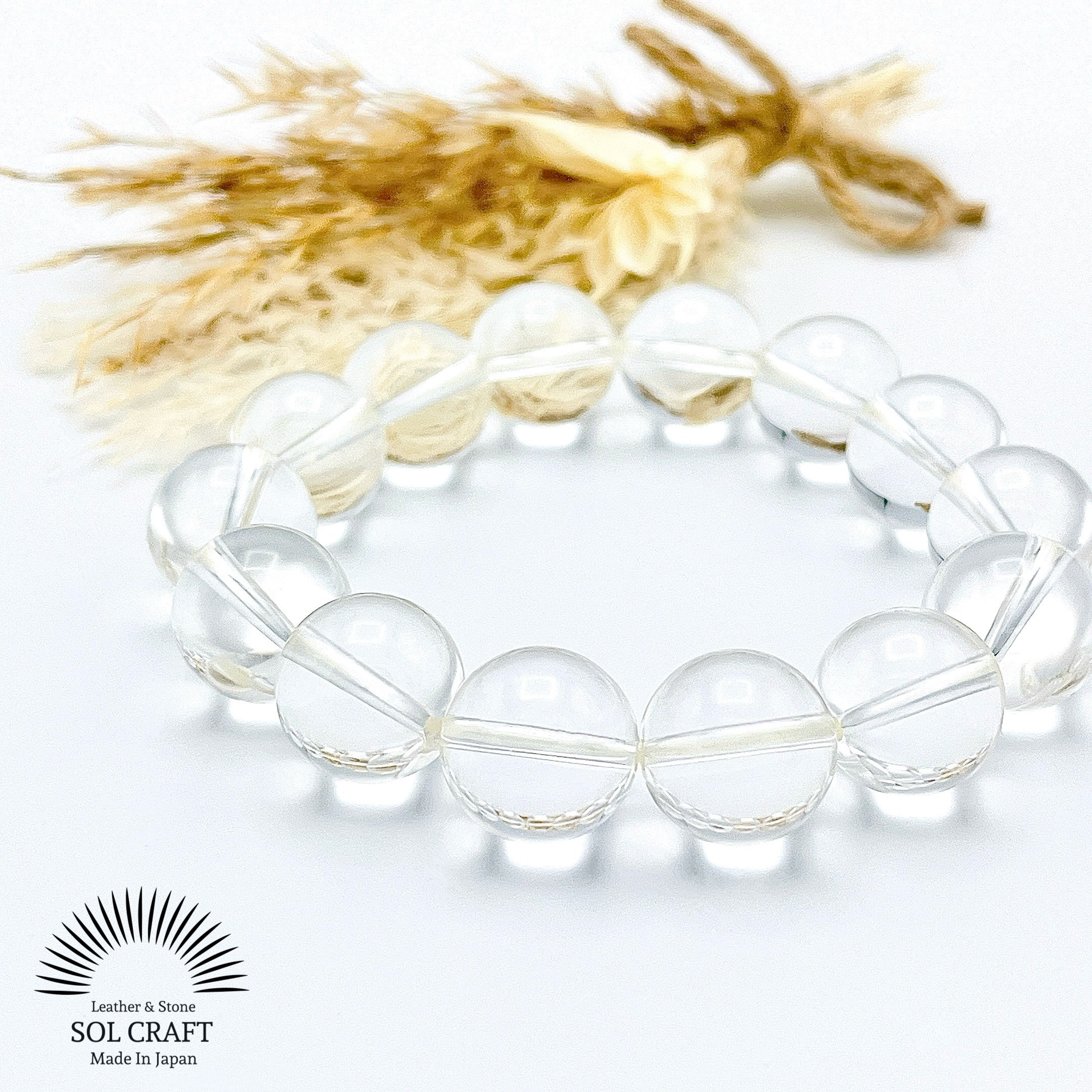 全体運UP『水晶』の極太14ｍｍ玉シンプルブレスレット クォーツ 4月誕生石 ゴム交換永年無料 天然石 ジェムストーン