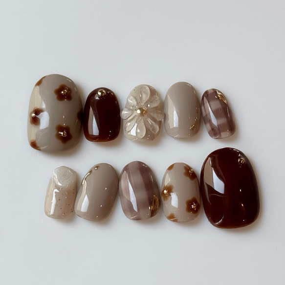 ブラウンチェックネイル ガーリネイル ブラウンネイル ブラウン