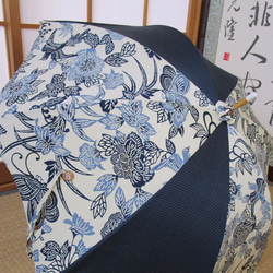 花・鳥模様と大島紬の日傘（傘袋付き） 10枚目の画像