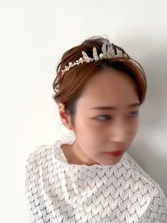 【crystal perl crown】髪飾り　ウェディング　成人式　結婚式　振袖 5枚目の画像