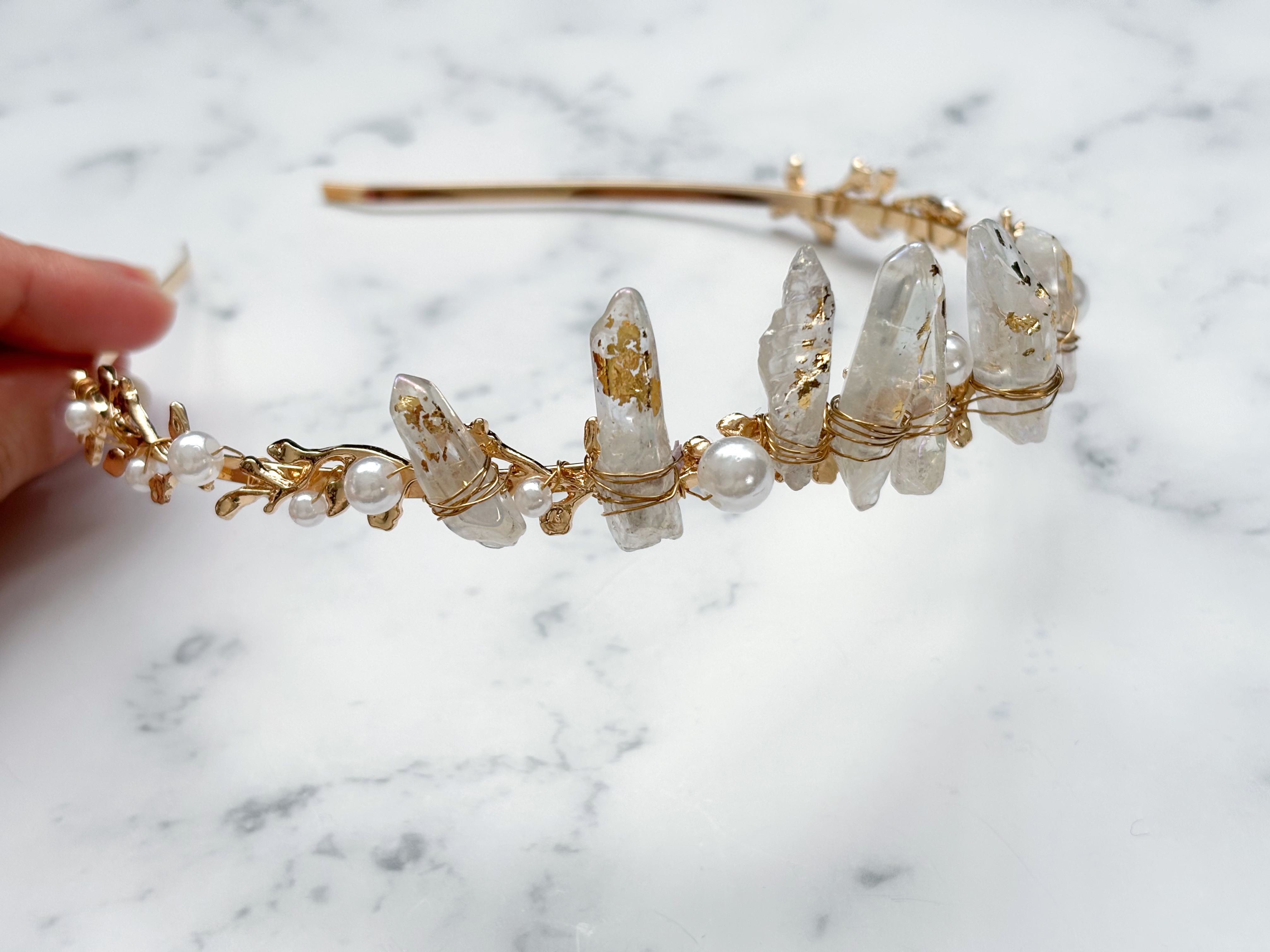 【crystal perl crown】髪飾り　ウェディング　成人式　結婚式　振袖