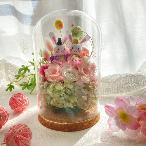 プリザーブドフラワーひな祭りアレンジ かわいいうさぎピック