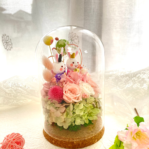 プリザーブドフラワーひな祭りアレンジ かわいいうさぎピック