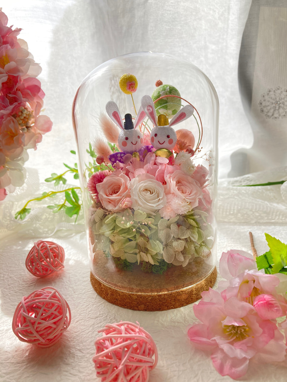 プリザーブドフラワーひな祭りアレンジ かわいいうさぎピック