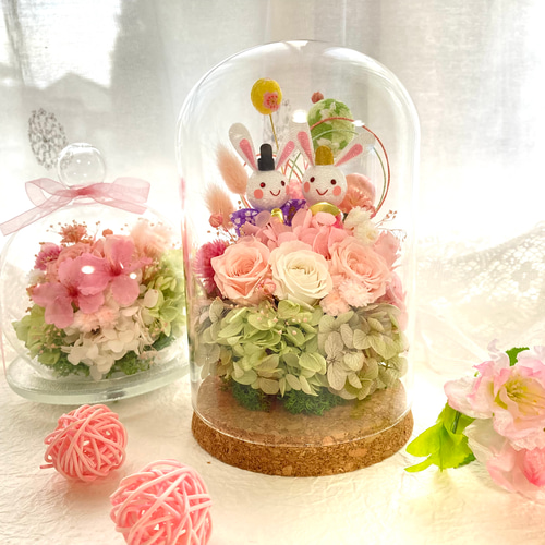 プリザーブドフラワーひな祭りアレンジ かわいいうさぎピック