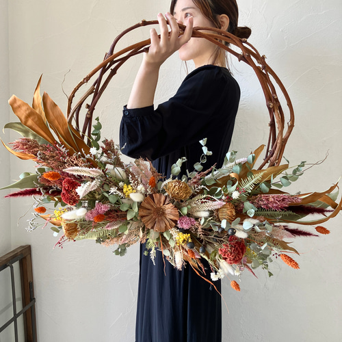 店舗装飾】ドライフラワーリース80cm / 大きいリース 店舗什器 店舗