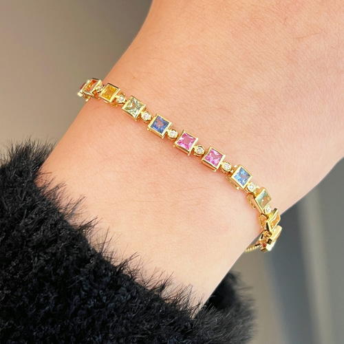 ファンシーカラーサファイアブレスレット18 ブレスレット パール大好き