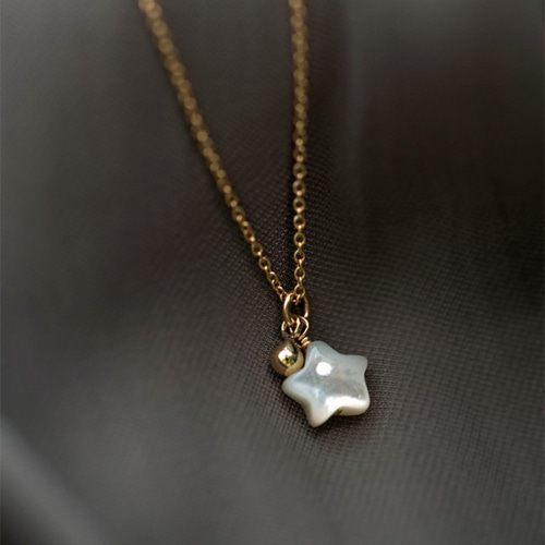 S925純銀製 繊細 天然シェルの星とミニボール ダブルトップ ネックレス  