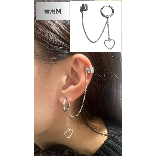 チェーンピアス ハート チェーン イヤリング イヤーカフ 韓国系