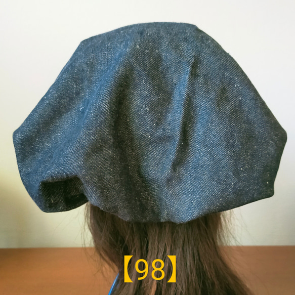 【98】一点物　医療帽子　ケア帽子　バンダナキャップ〈チェック&やわらかデニム〉#新作 3枚目の画像