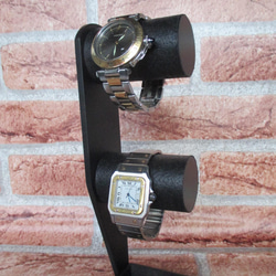 腕時計スタンド　オールブラック2本掛け腕時計スタンド トレイ&リングスタンド 6枚目の画像