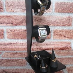 腕時計スタンド　オールブラック2本掛け腕時計スタンド トレイ&リングスタンド 1枚目の画像