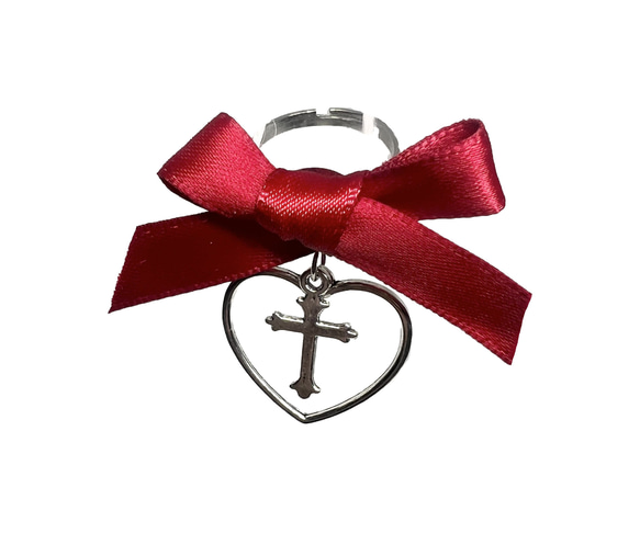 リボンとハート 十字架 指輪 地雷系 かわいい 量産型 指輪・リング uz