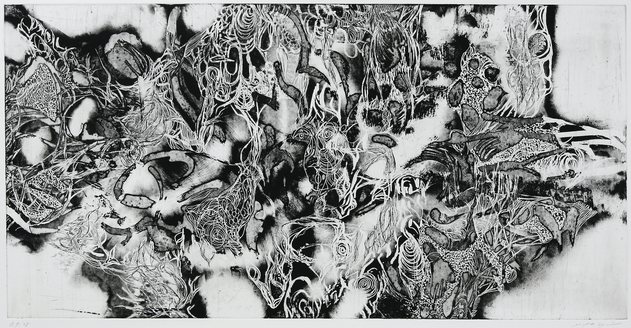 数量限定！在庫処分セール 売り切れ御免 永井雅人銅版画作品 「Untitled」和のテイスト 限定作品 美品未 絵画