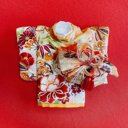 犬の着物✨犬用本格振袖着物 XS 京友禅 金彩入り正絹 オレンジ