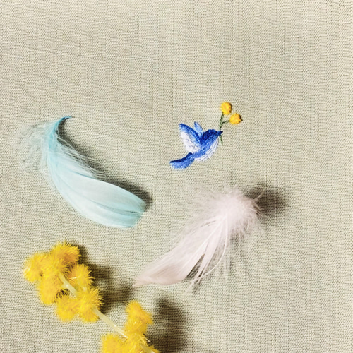 刺繍 ブックカバー 鳥かご ミモザと幸せの青い鳥 ブックカバー