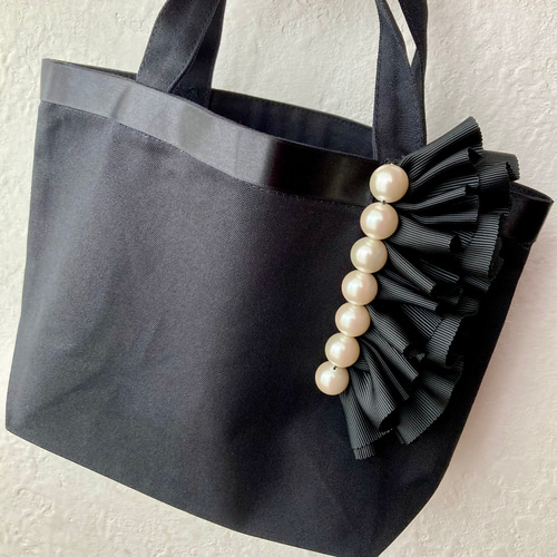 パールフリルリボンのトートバッグ セレモニーバッグ サブバッグ 入学  