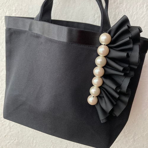 パールフリルリボンのトートバッグ セレモニーバッグ サブバッグ 入学