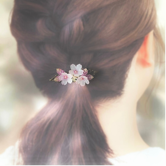 ヘアクリップ: 桜（さくら）ープラバン花ヘアアクセサリー 髪飾り/花間の蝶/春 6枚目の画像