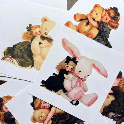 EP141】コラージュ素材 ぬいぐるみと少女 メモ デザインペーパー メモ