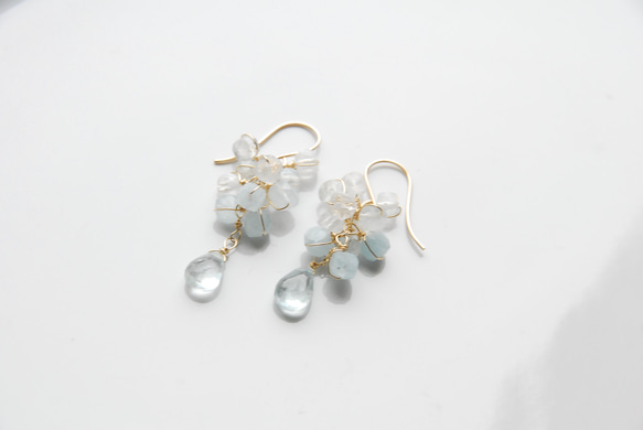 14kgf アクアマリン チェーンピアス ハンドメイド アクセサリー アクアマリンとブルートパーズのピアス 14kgf ピアス（フック