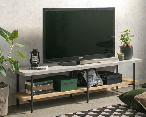 コンクリート調と木目調を組み合わせたテレビボード＜120・150TV
