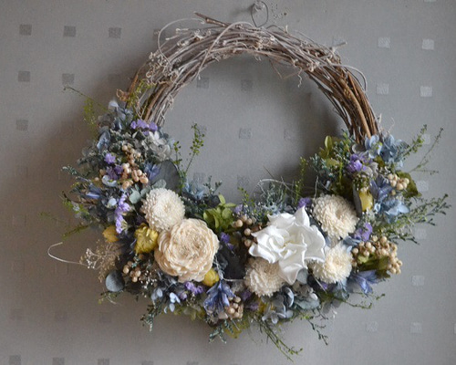ナチュラルブルーのハーフwreath リース cosy 通販 17313468｜Creema