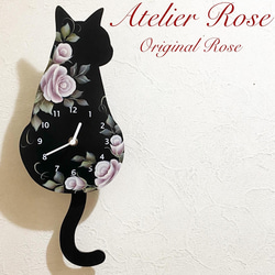 ♡手描きの薔薇　可愛い白猫の振り子時計#アトリエRose一番人気！#プレゼントに最適です♪#春の贈り物 6枚目の画像