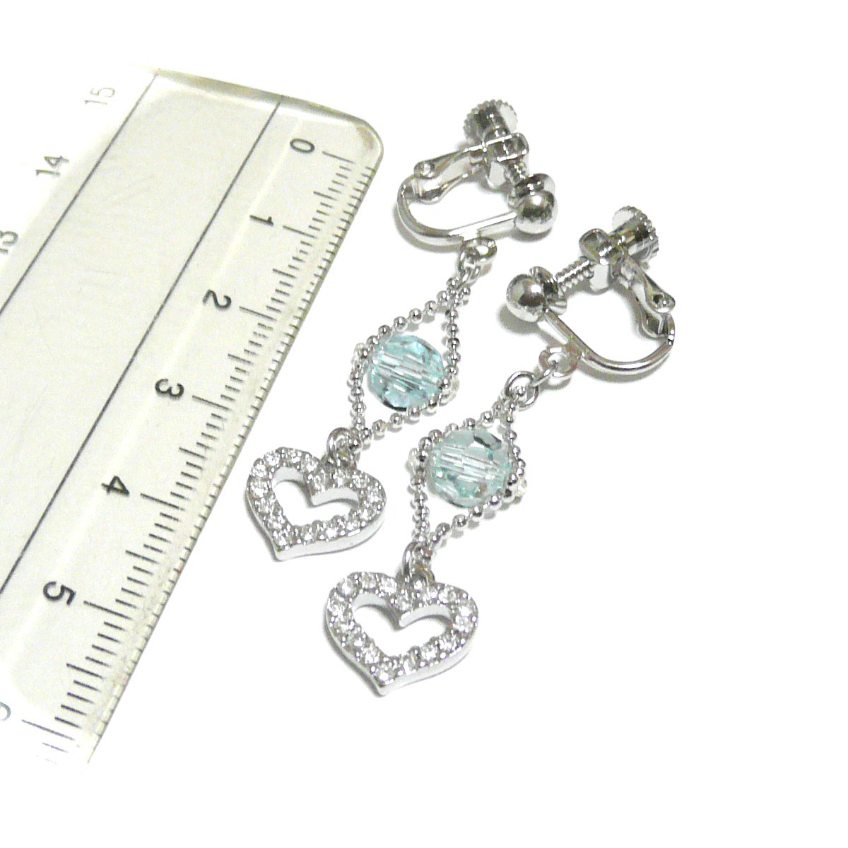 ブルートパーズ イヤリング クリスタルハート キュービック 銀色 シルバーカラー