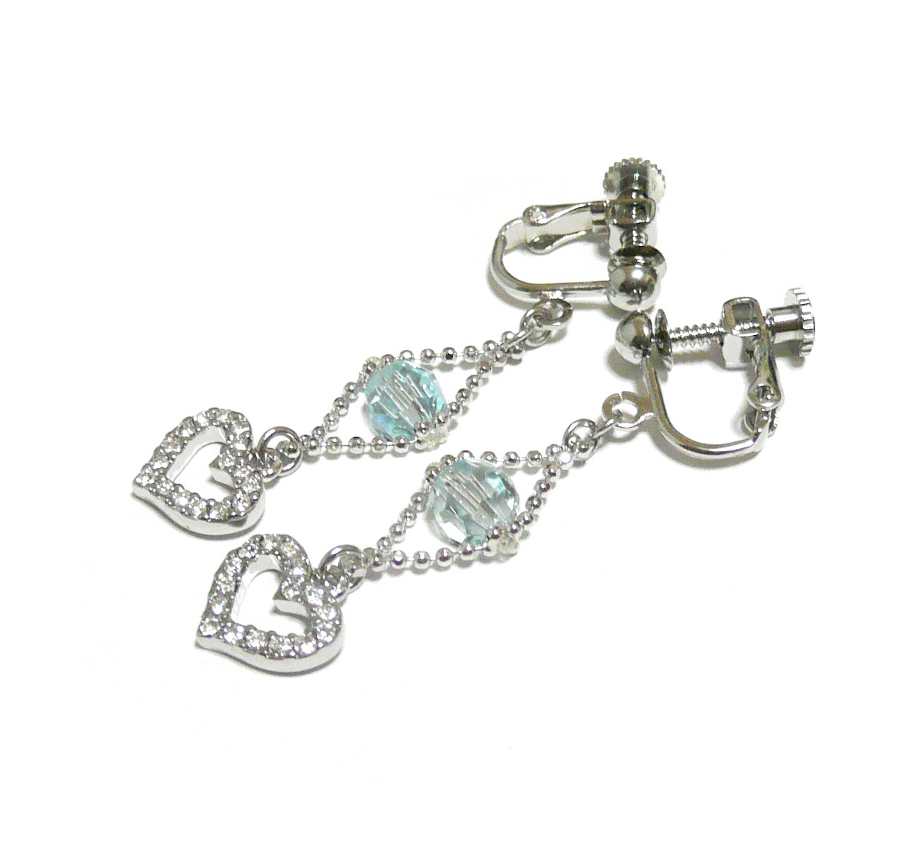 ブルートパーズ イヤリング クリスタルハート キュービック 銀色 シルバーカラー